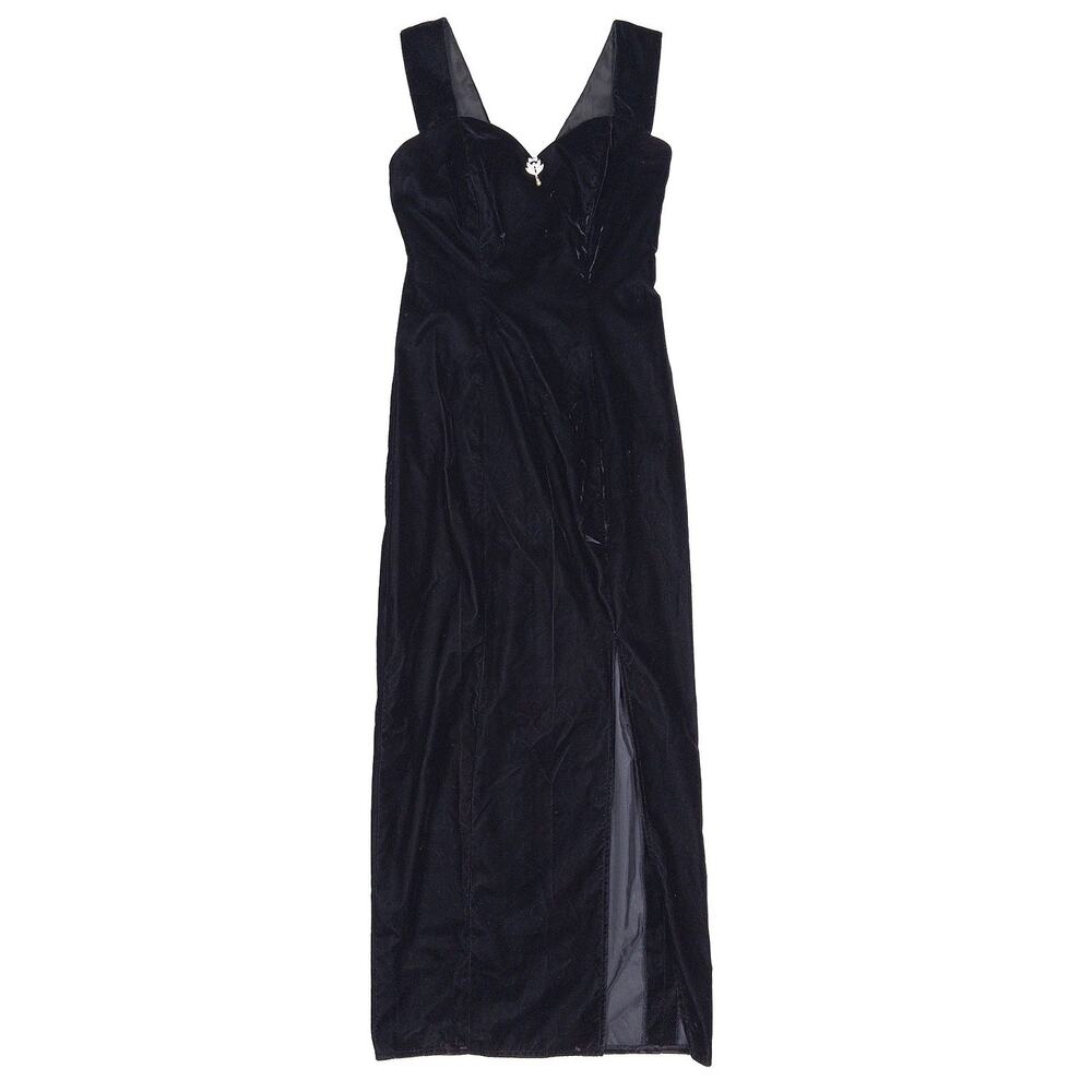Alfred Angelo VTG 90s Velvet Evening Gown Women XS Black Maxi Formal Dress NYE